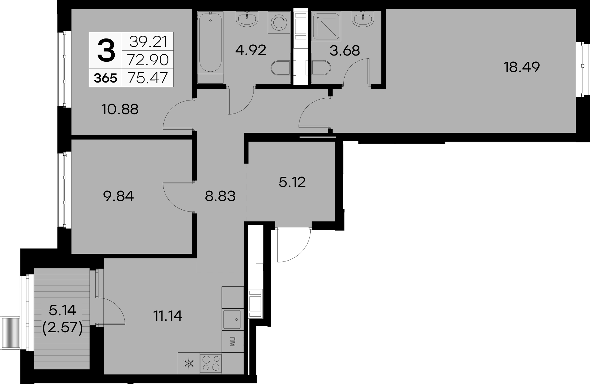 3-комнатная квартира 75.47 м², 9/9 эт., ЖК «Glorax City Балтийская»